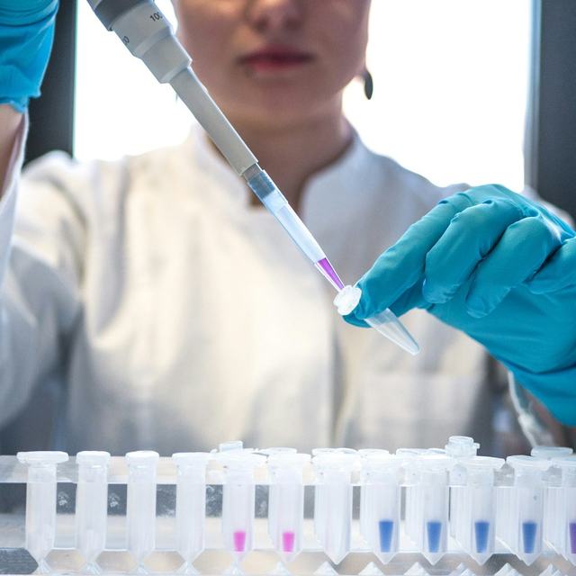 Scientist using a pipette with test tubes