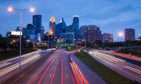City skyline at dusk