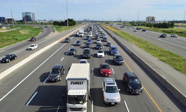 Busy multi-lane highway traffic